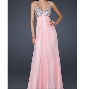 La Femme 17472 Pink Chiffon Gown A-Line Dress